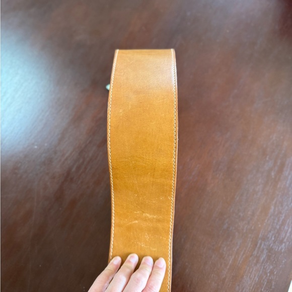 Women’s Wide Tan Leather Fashion Belt with Decorative Stitching main image 4